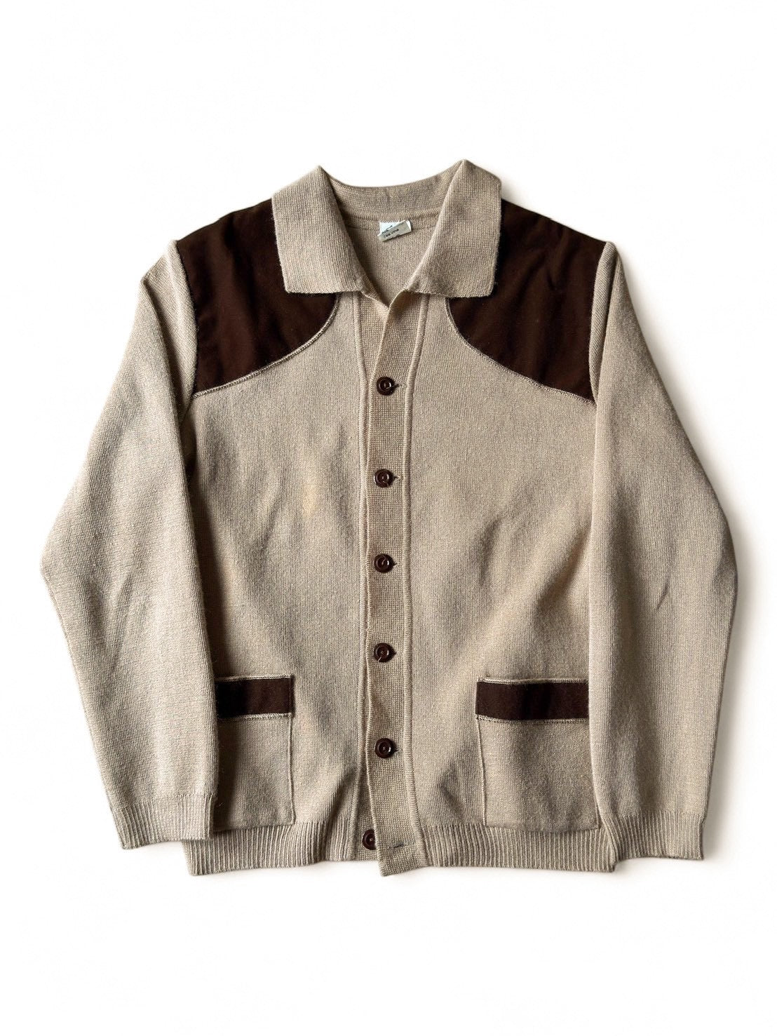 VINTAGE LEATHER SWITCHING KNIT CARDIGAN