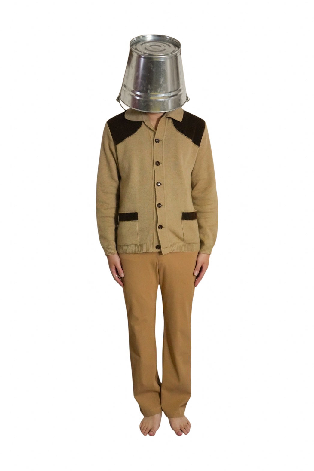 VINTAGE LEATHER SWITCHING KNIT CARDIGAN